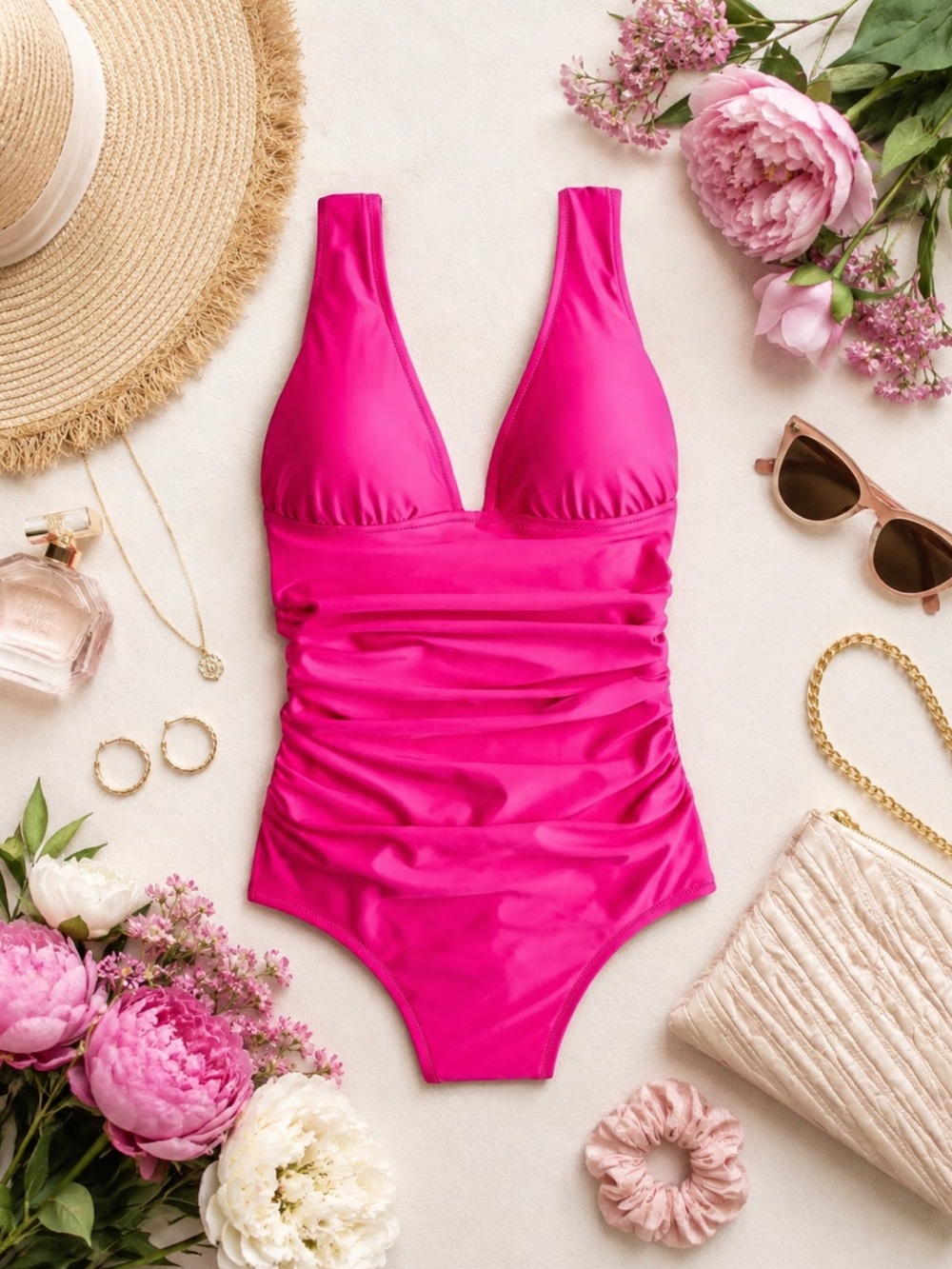 NWT J. Crew V-Neck Ruched One Piece Swimsuit in Radiant Fuchsia Size 6 - Picture 15 of 16